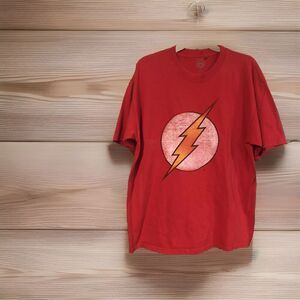DC Comics The Flash Logo XL T-Shirt Men's Red Distressed Graphic Tee DCU Hero